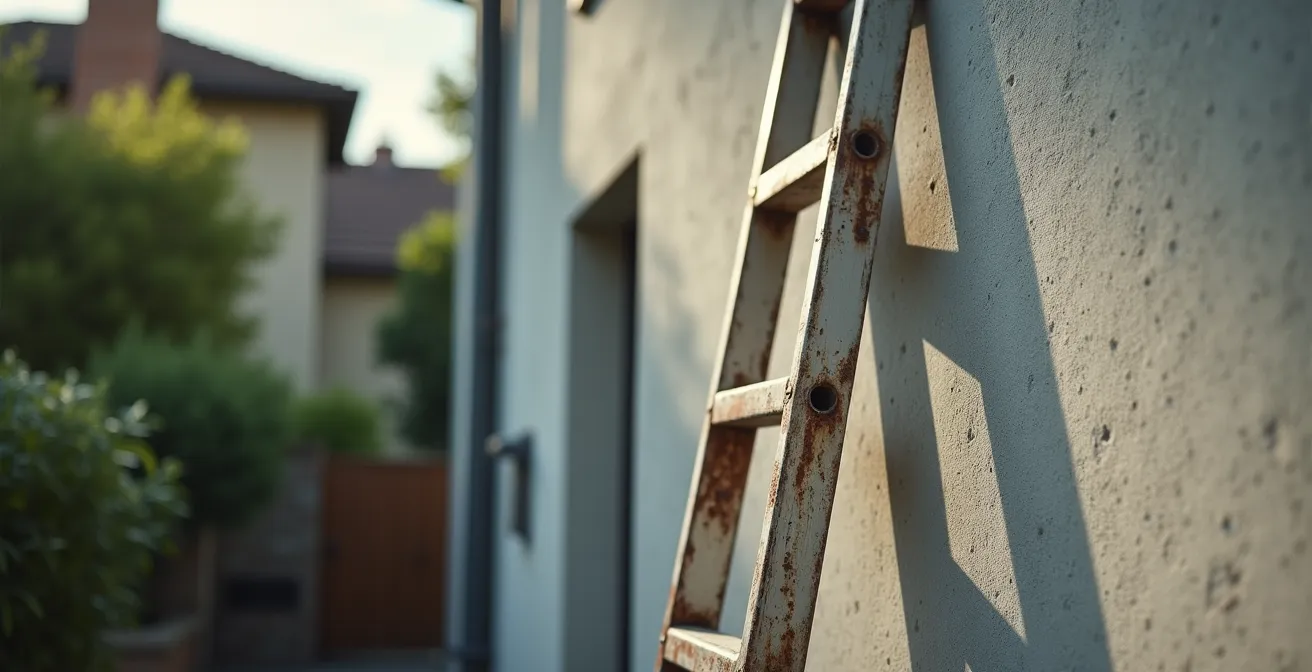 Mise en scène des dangers d'une échelle mal positionnée pour des travaux en hauteur